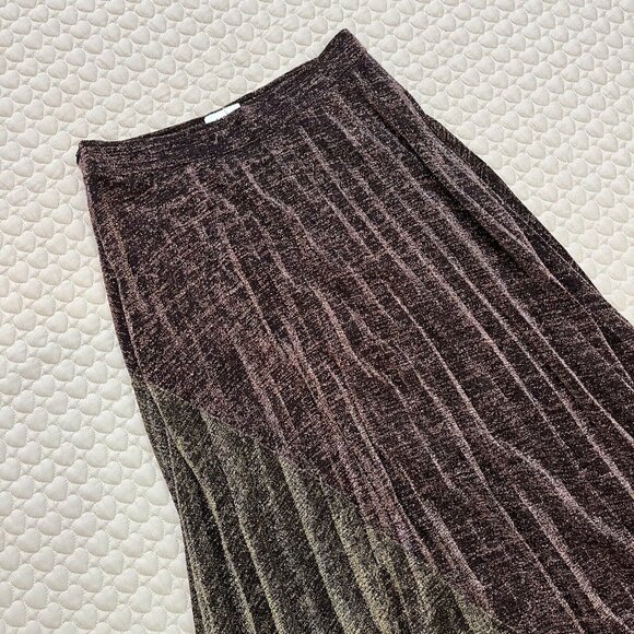 NWT SUBOO Tyra Pleat Panelled Midi Skirt Size M Copper Silver - Picture 4 of 11